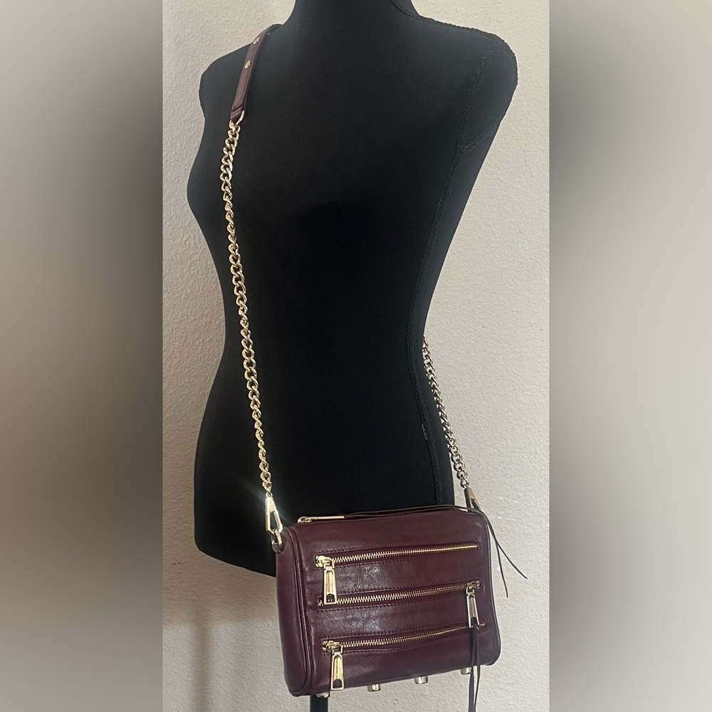 Rebecca Minkoff Burgundy Leather Crossbody Bag Gold Chain Strap